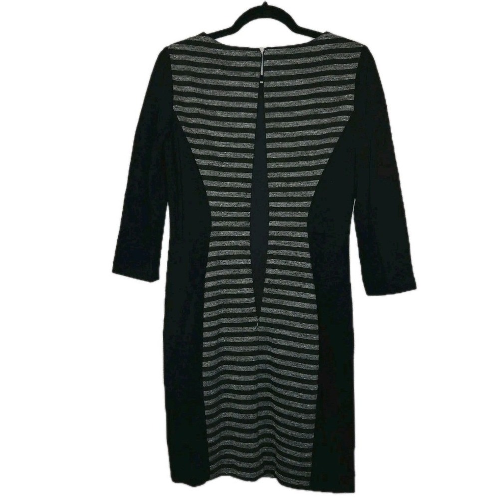Antonio Melani Striped Bodycon Dress Womens Size 6 Black Gray 3/4 Sleeve Stretch - Picture 6 of 7